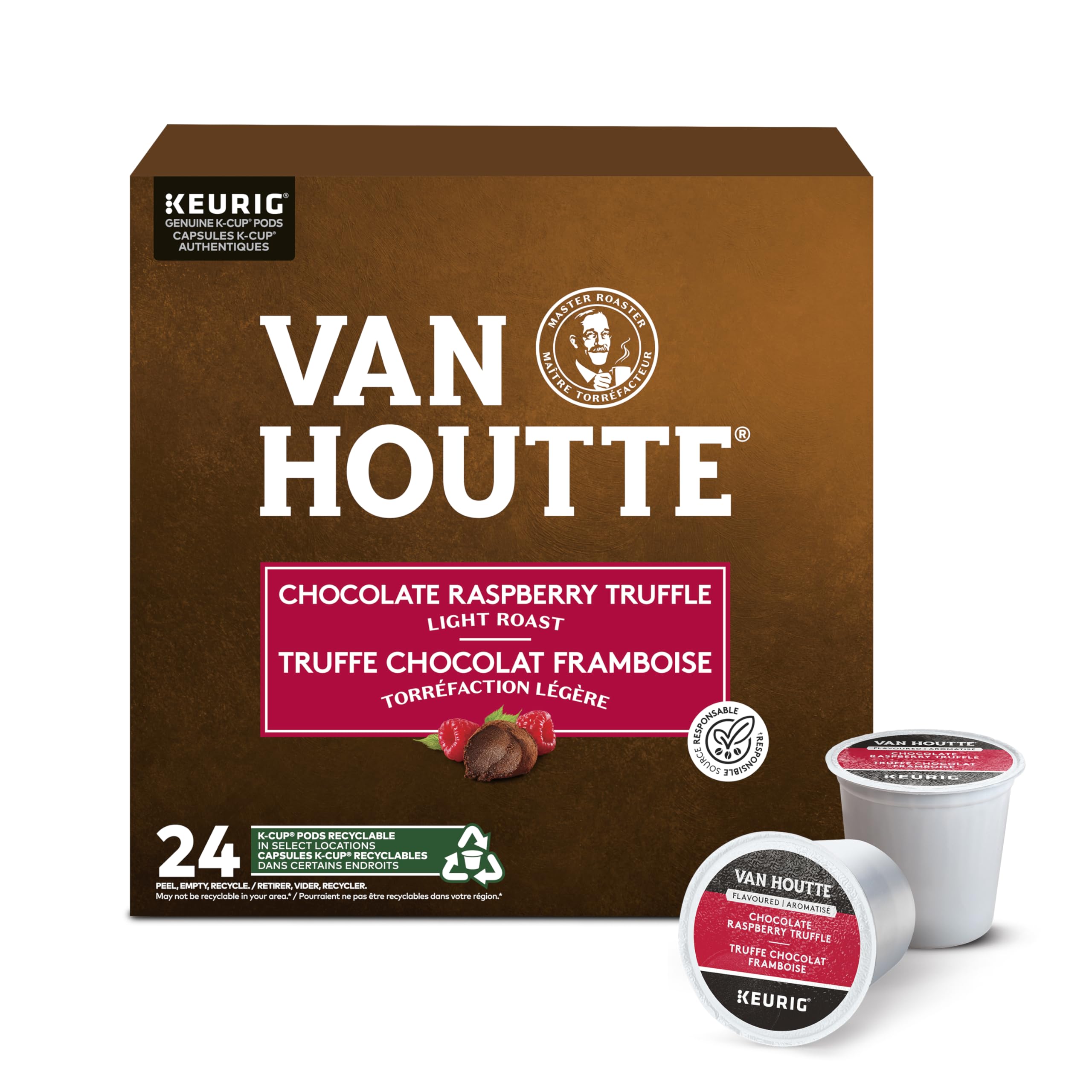 Van Houtte Raspberry Chocolate Truffle K-Cup front view for easy Keurig brewing.