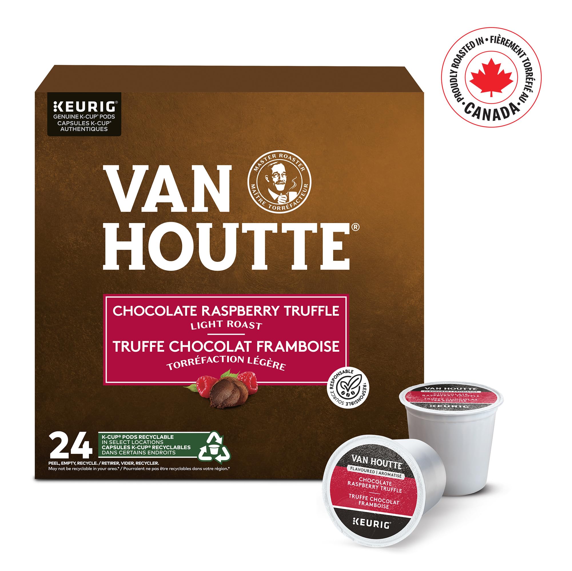Pouring Van Houtte Raspberry Chocolate Truffle into a mug for a tasty start.