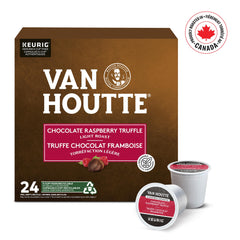 Pouring Van Houtte Raspberry Chocolate Truffle into a mug for a tasty start.