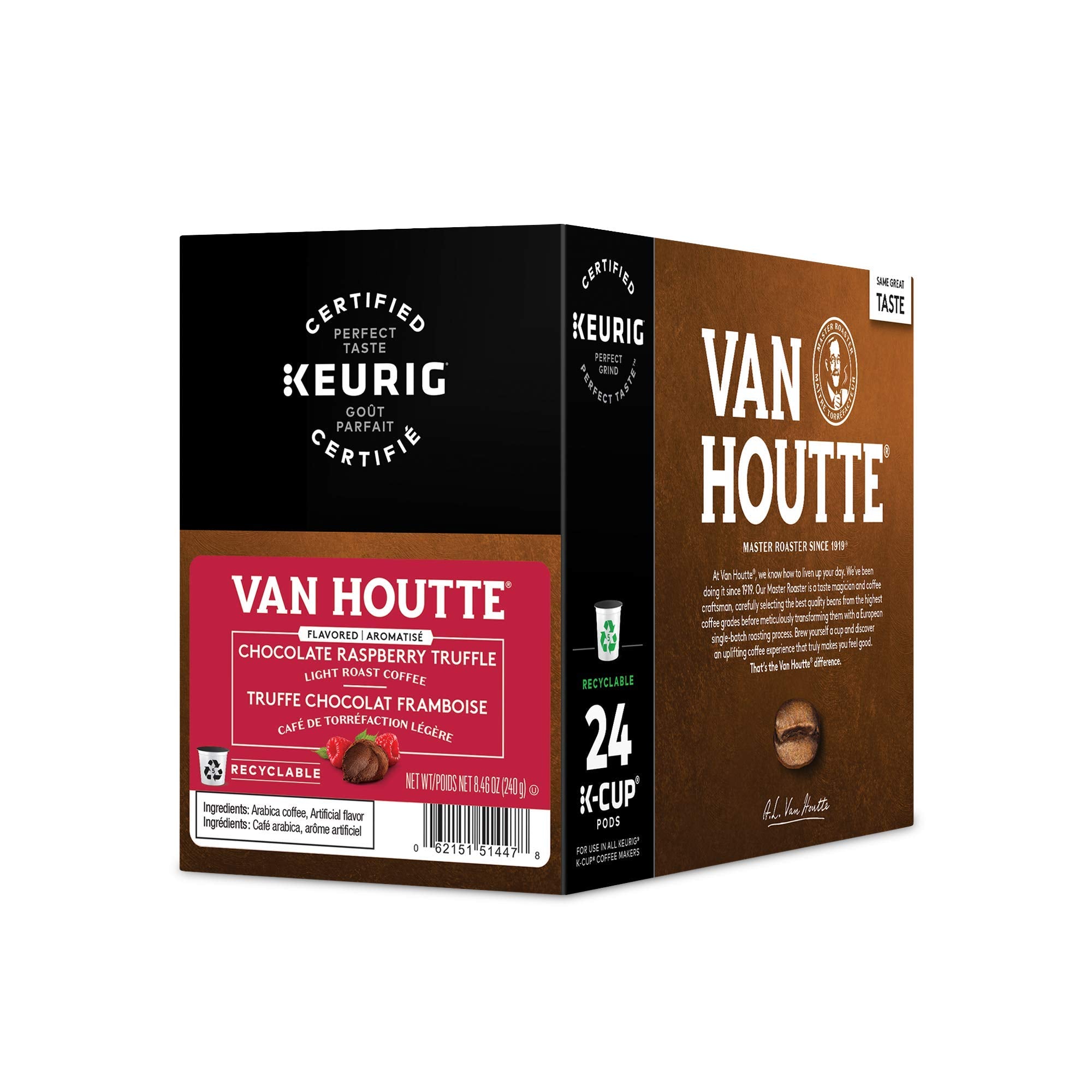Van Houtte Raspberry Chocolate Truffle K-Cup pack, convenient 24-count for quick mornings.
