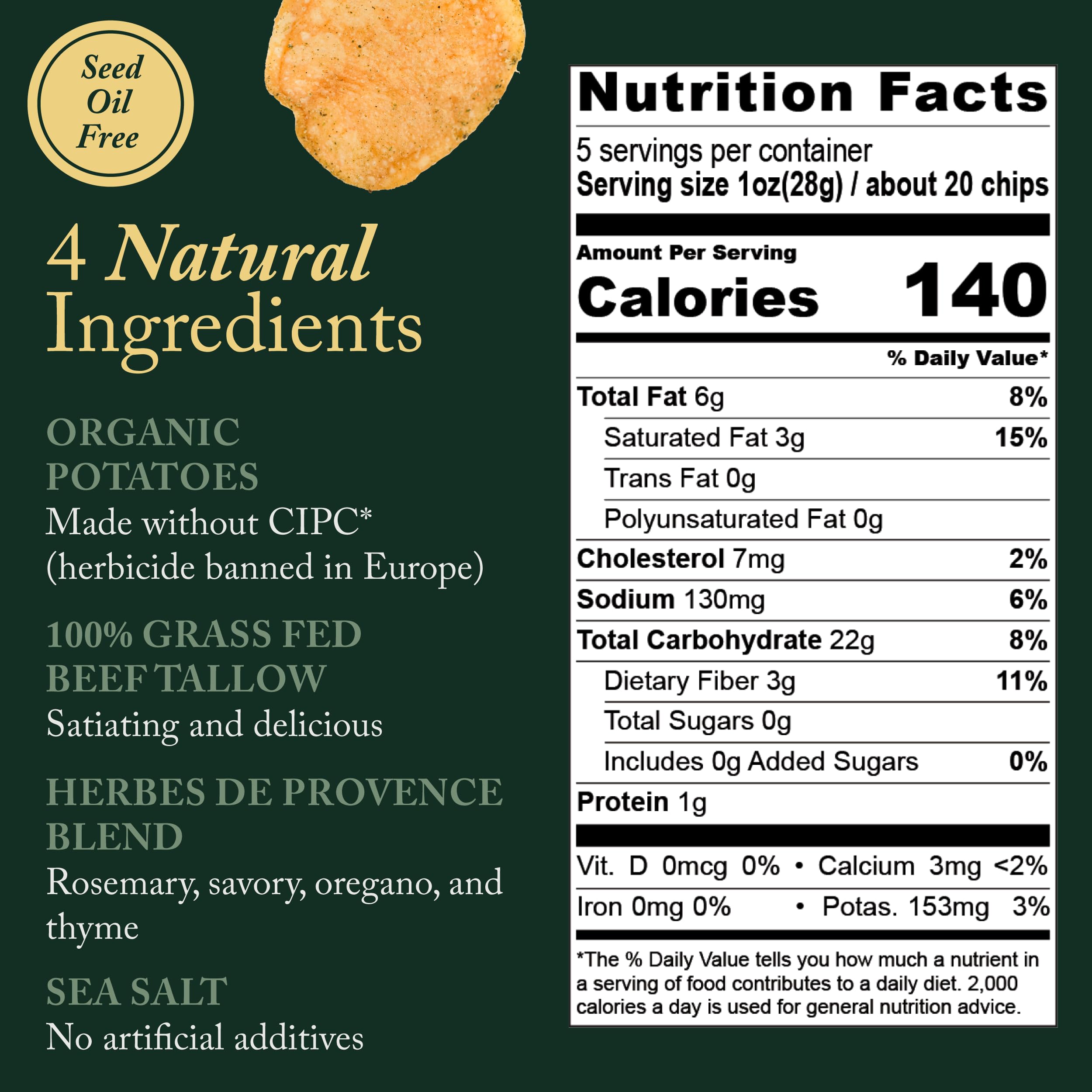 Vandy Crisps seed oil free snack closeup highlights clean ingredients.