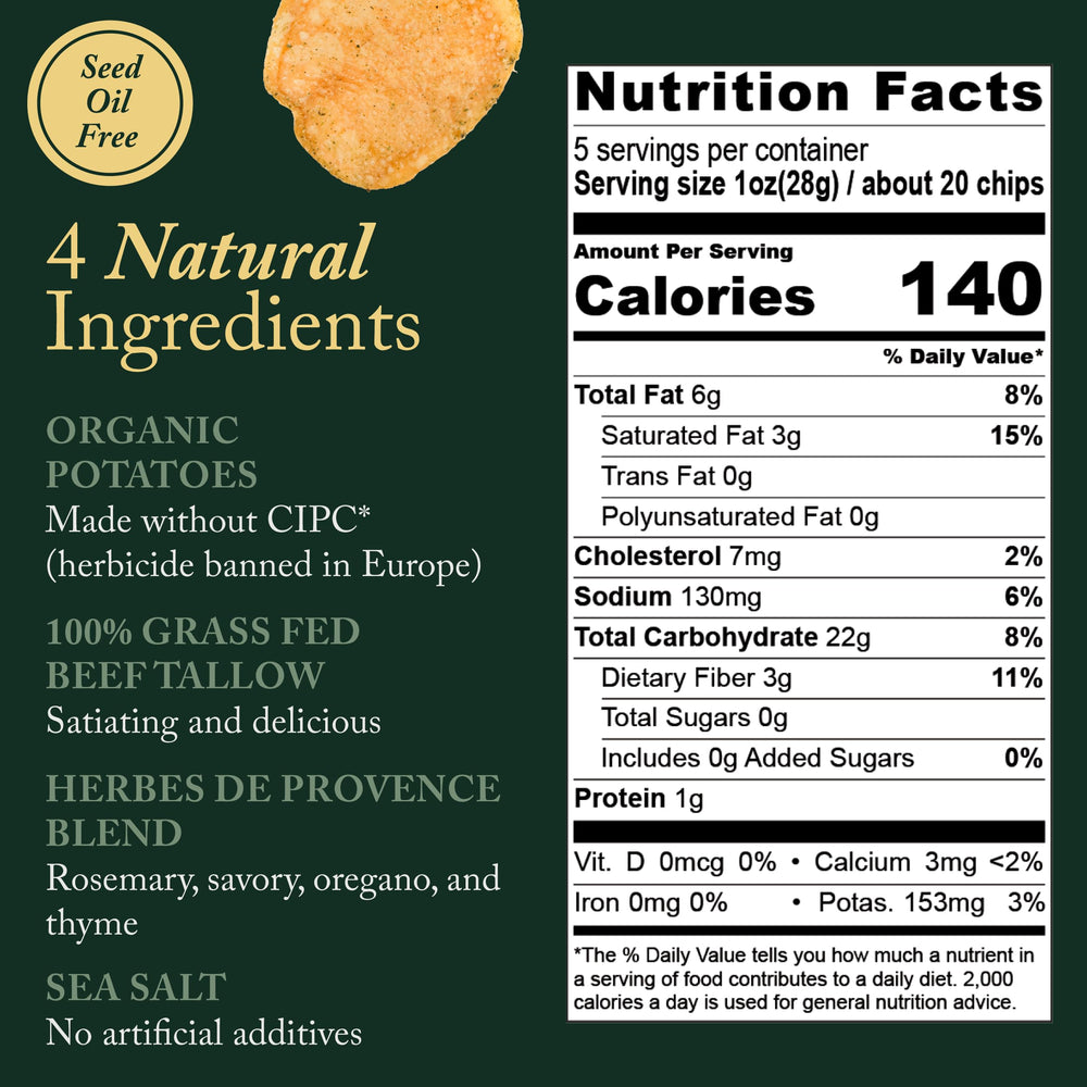 Vandy Crisps seed oil free snack closeup highlights clean ingredients.