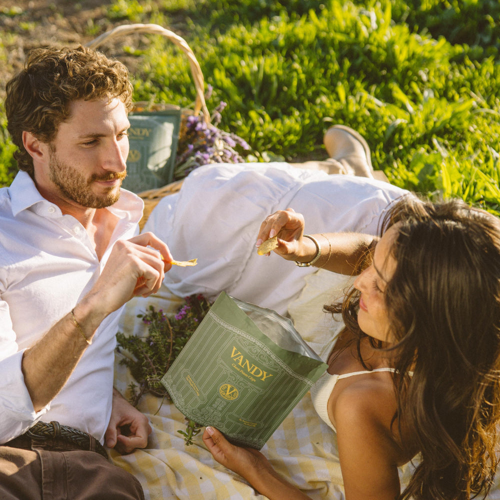 Vandy Crisps serving idea on board shows versatile gluten free snack option.