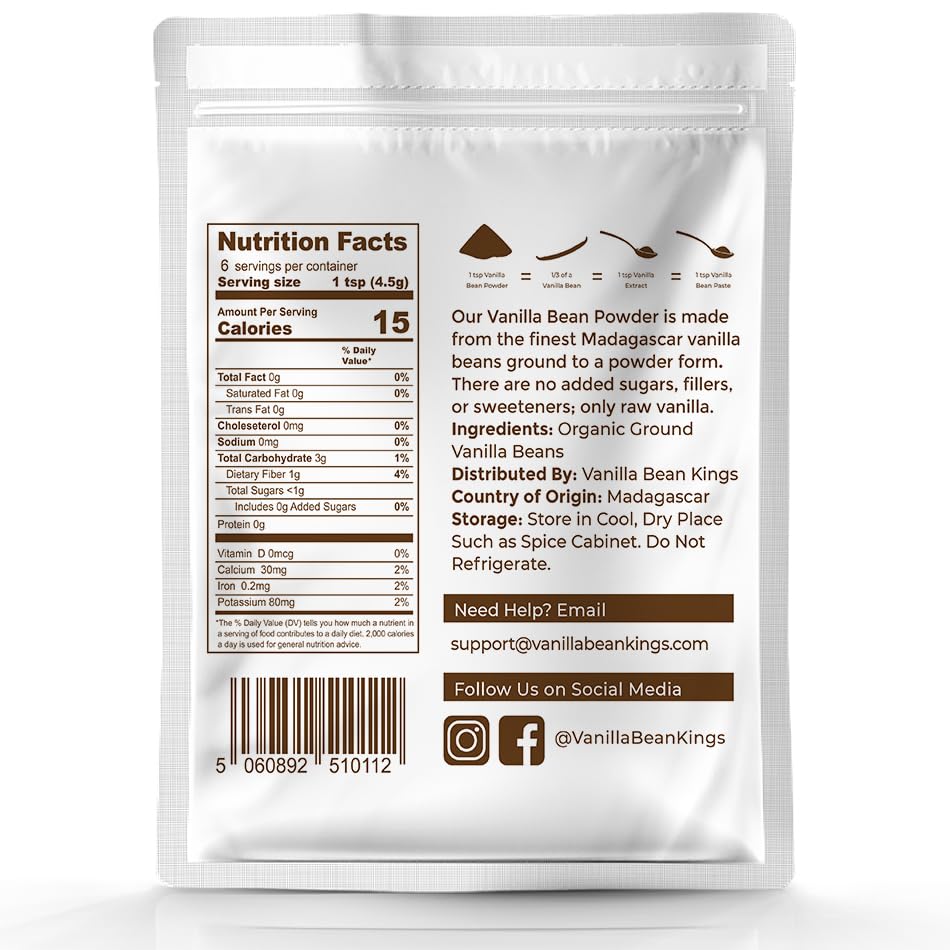 Vanilla Bean Kings ground Madagascar vanilla pods show whole-pod origin and quality.