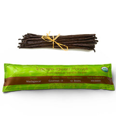 Vanilla Bean Kings Madagascar vanilla pods close-up showing rich color and aroma.