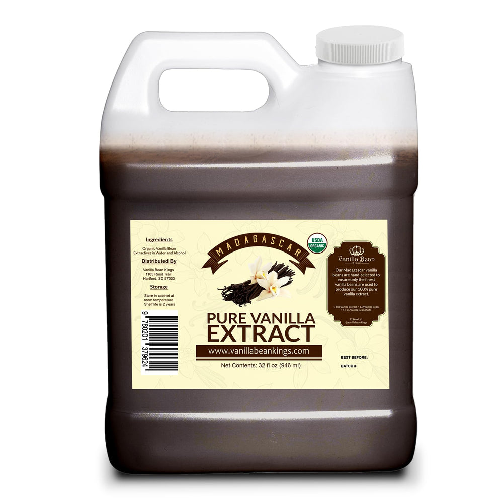 Vanilla Bean Kings Organic Vanilla Extract bottle with rich aroma for baking