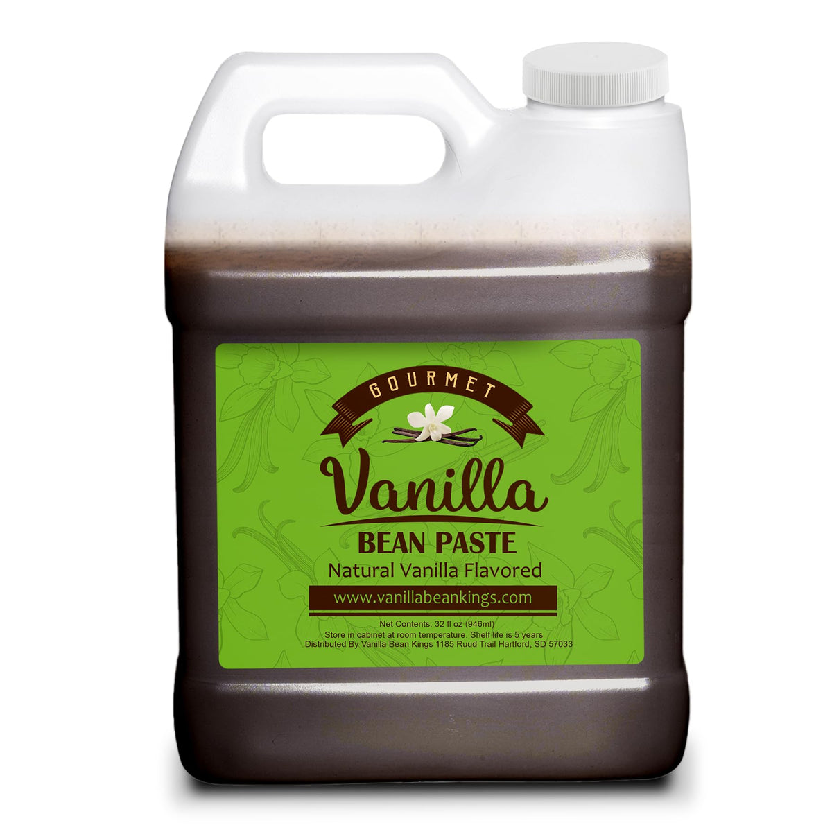 Vanilla Bean Kings paste bottle with real seeds for rich batter flavor.