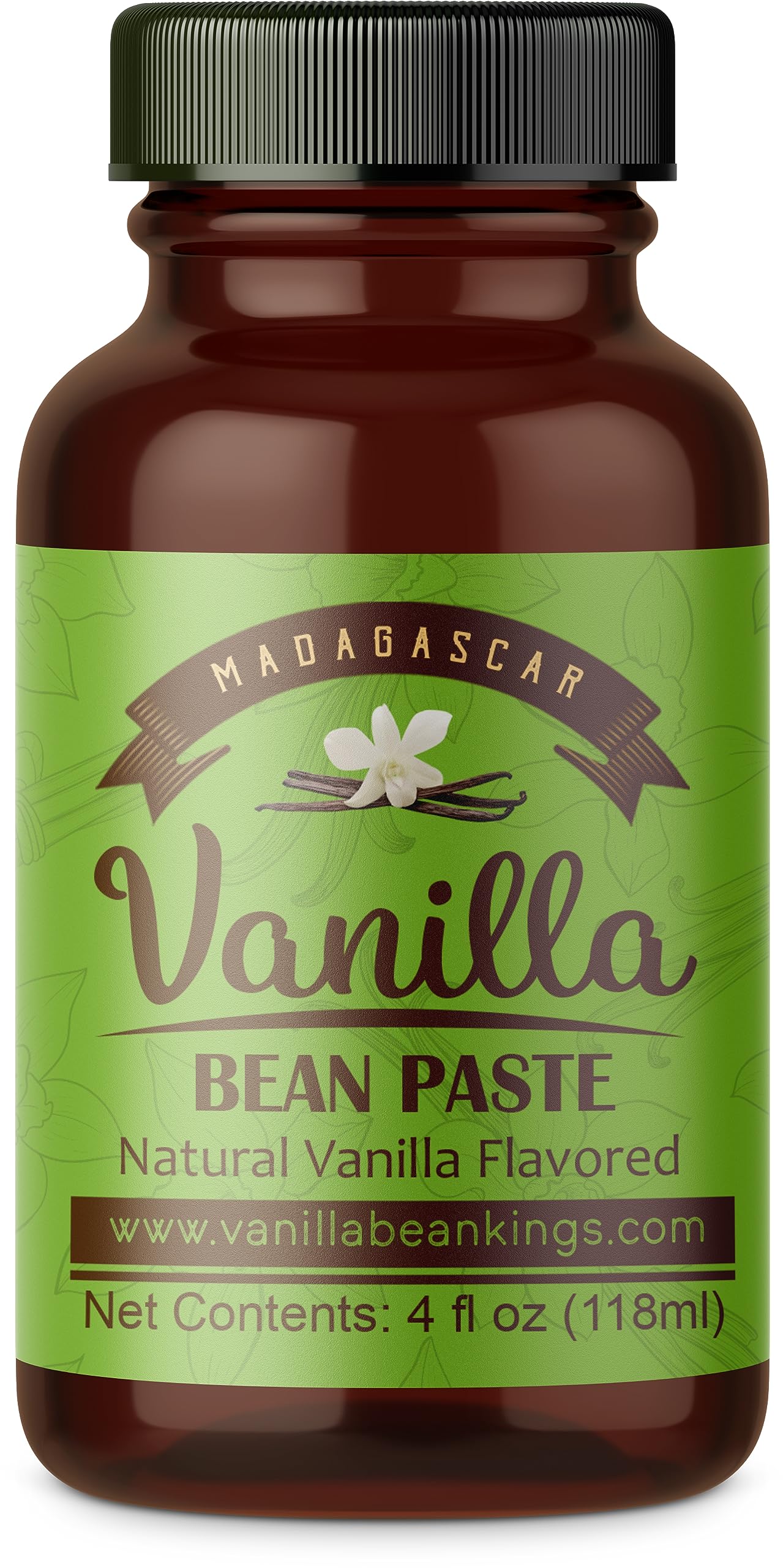Vanilla Bean Kings vanilla paste bottle shows real seeds for rich flavor.