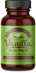 Vanilla Bean Kings paste jar with visible vanilla seeds for rich flavor.