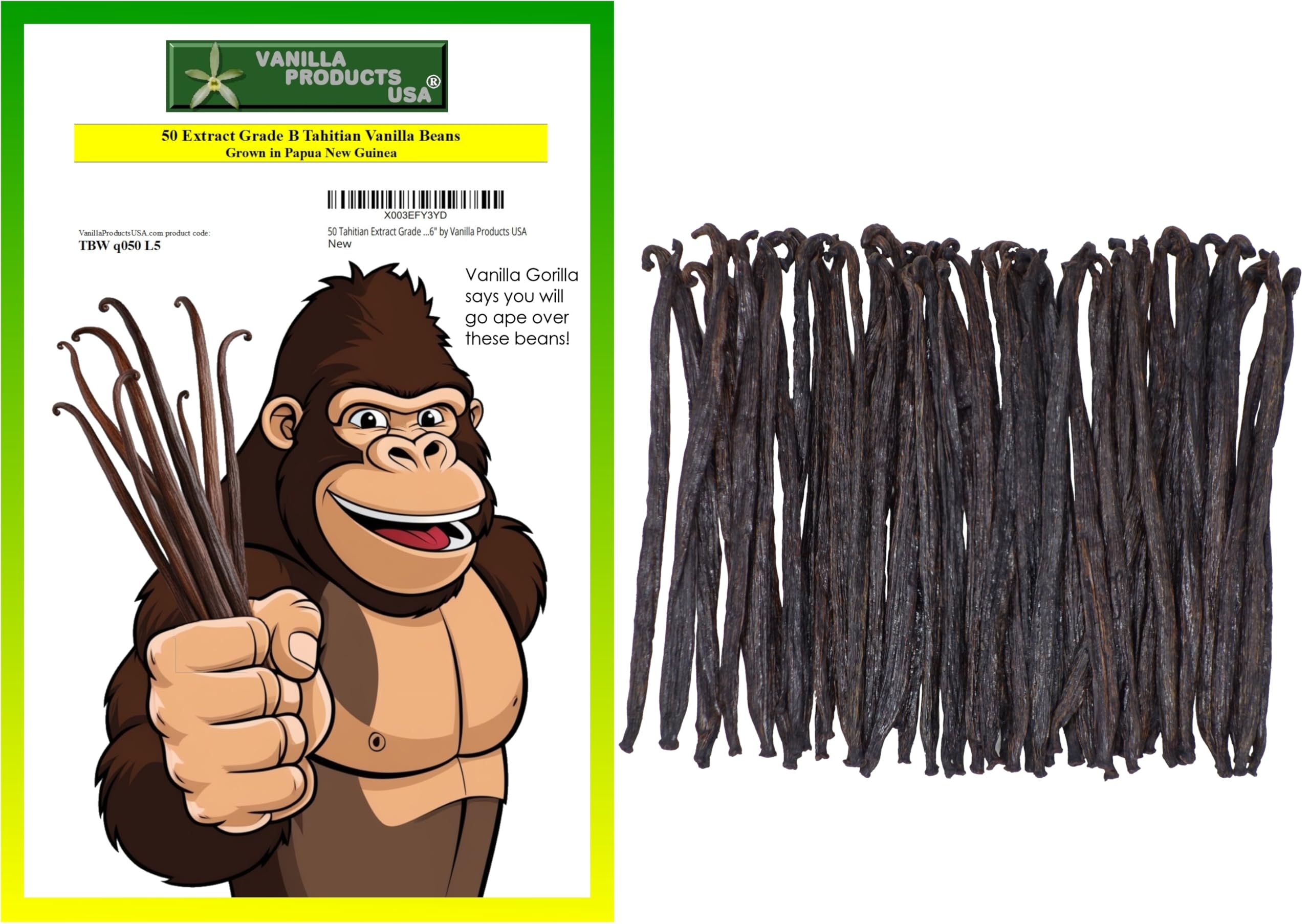 Vanilla Products USA 50 Tahitian vanilla beans in packaging, preserving freshness for versatile baking.
