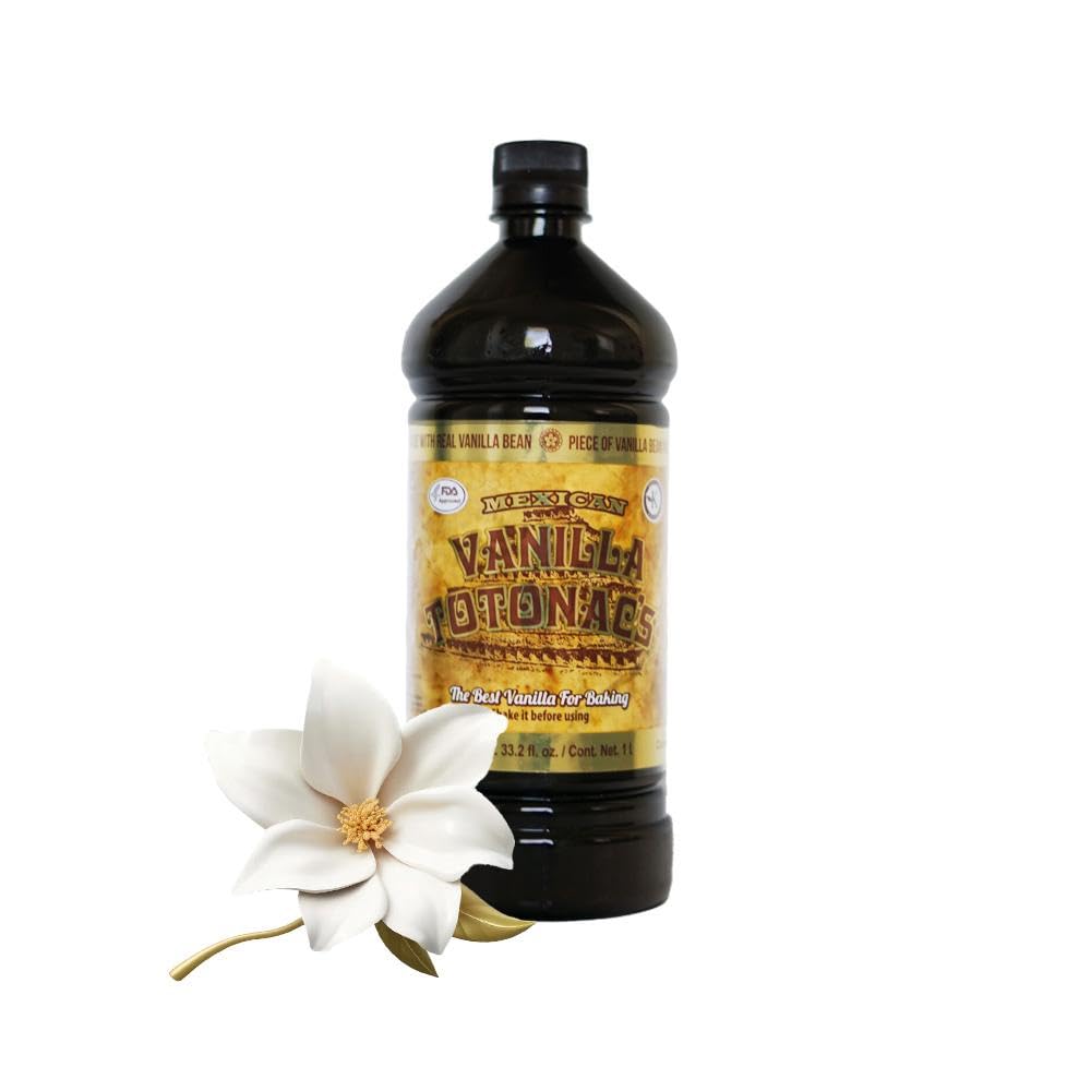 Vanilla Totonacs glass bottle reveals premium vanilla with visible ingredients.