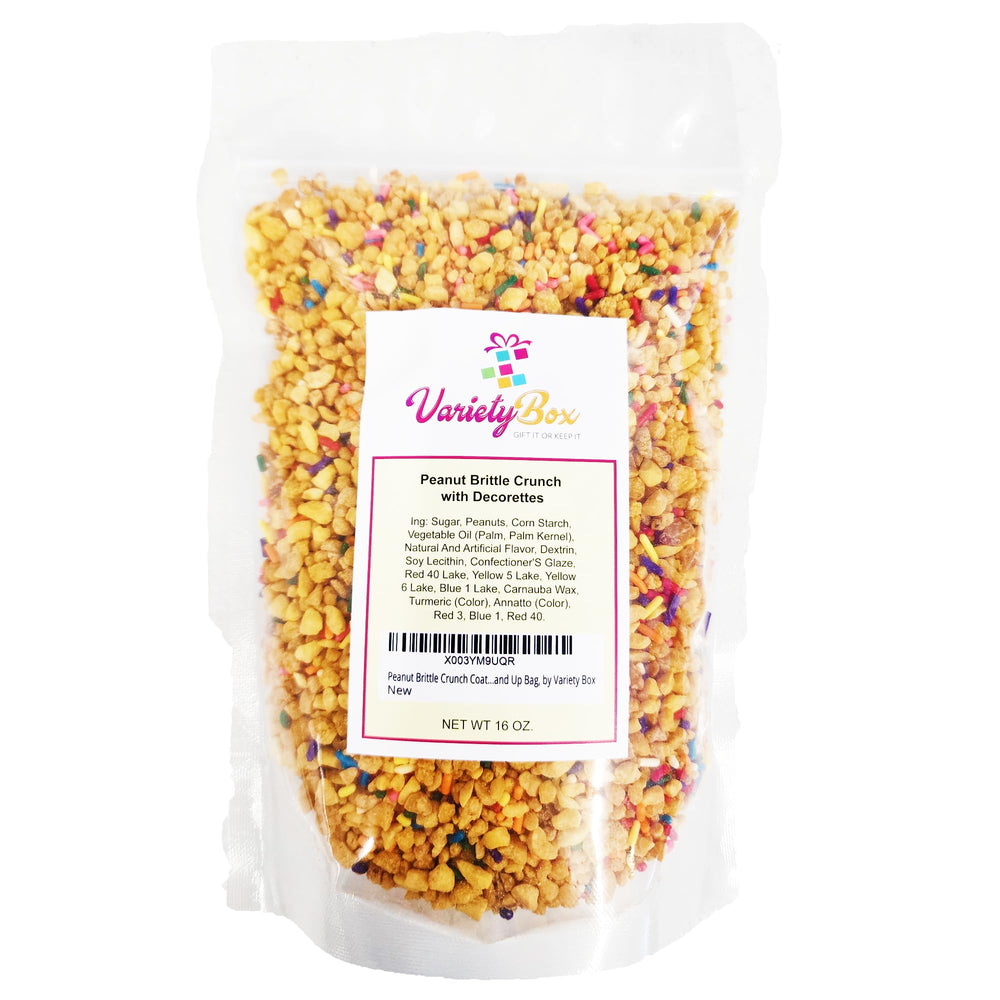 Variety Box peanut brittle topping on ice cream with colorful sprinkles
