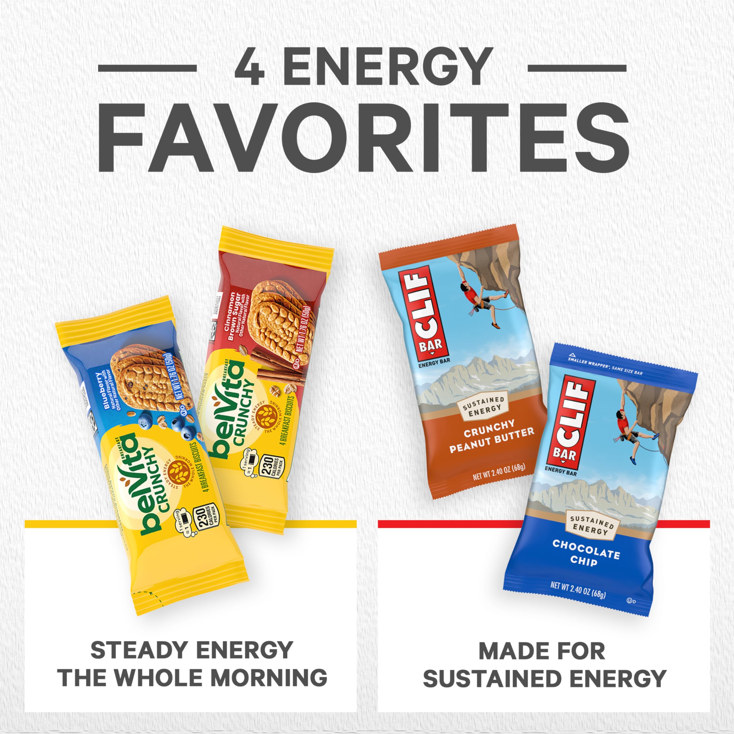 Variety Pack showing 14 CLIF Bars and 16 BelVita packs