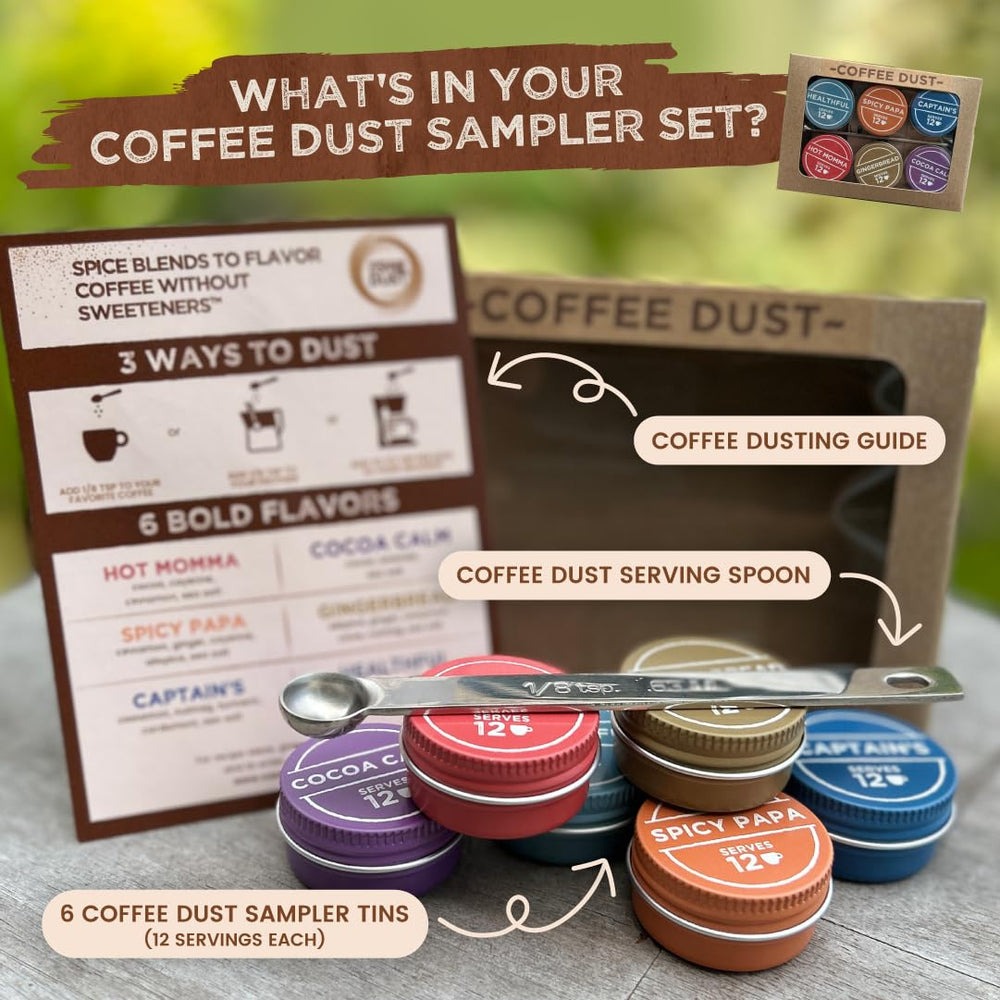 Vashon Coffee Dust caramel flavor powder stirred into tea for subtle sweetness.