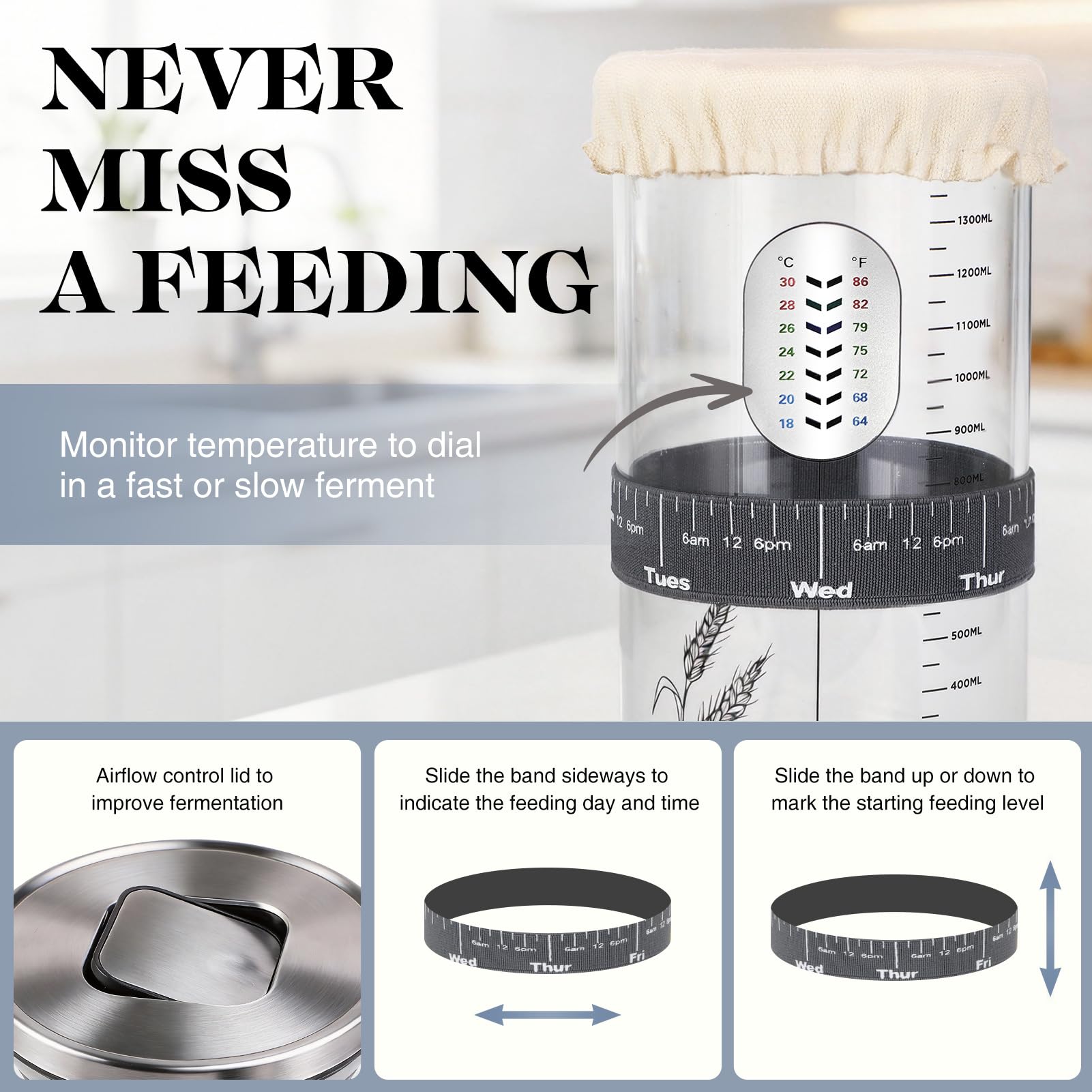 Vedalio thermometer strip helps monitor temperature for steady fermentation.