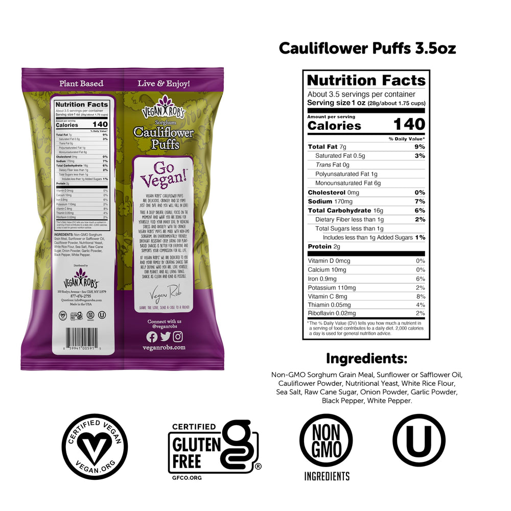 Vegan Rob's Cauliflower Puffs crisp bite closeup shows a baked savory texture.