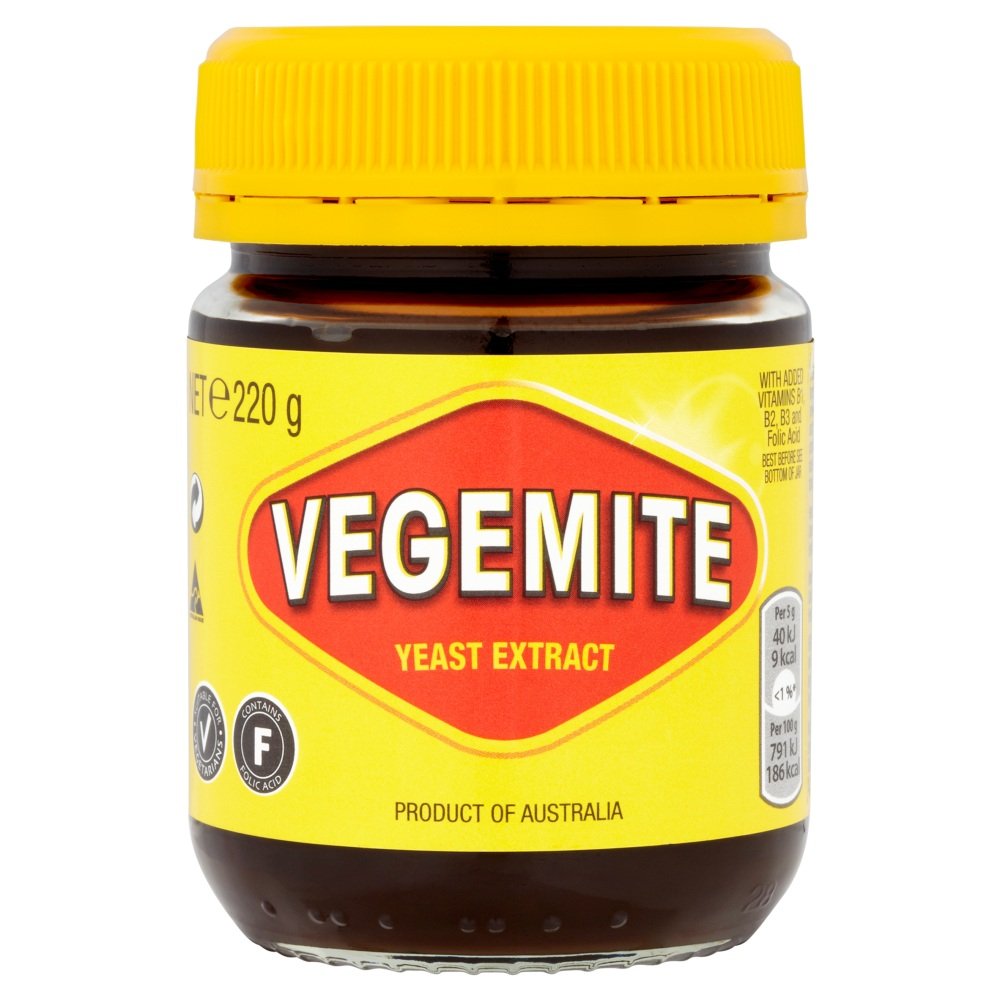 Vegemite 220g jar front view ideal for quick breakfast spreads.