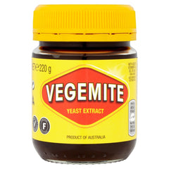Vegemite 220g jar front view ideal for quick breakfast spreads.