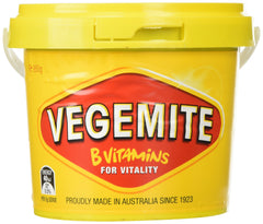 Vegemite yeast extract spread 950g tub close-up, rich in B vitamins for breakfast.