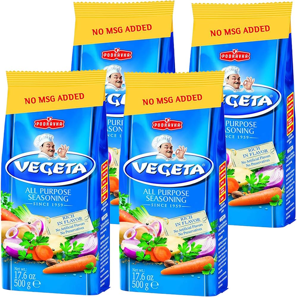 Vegeta gourmet seasoning jar close-up highlights flavor enhancement for vegetables.
