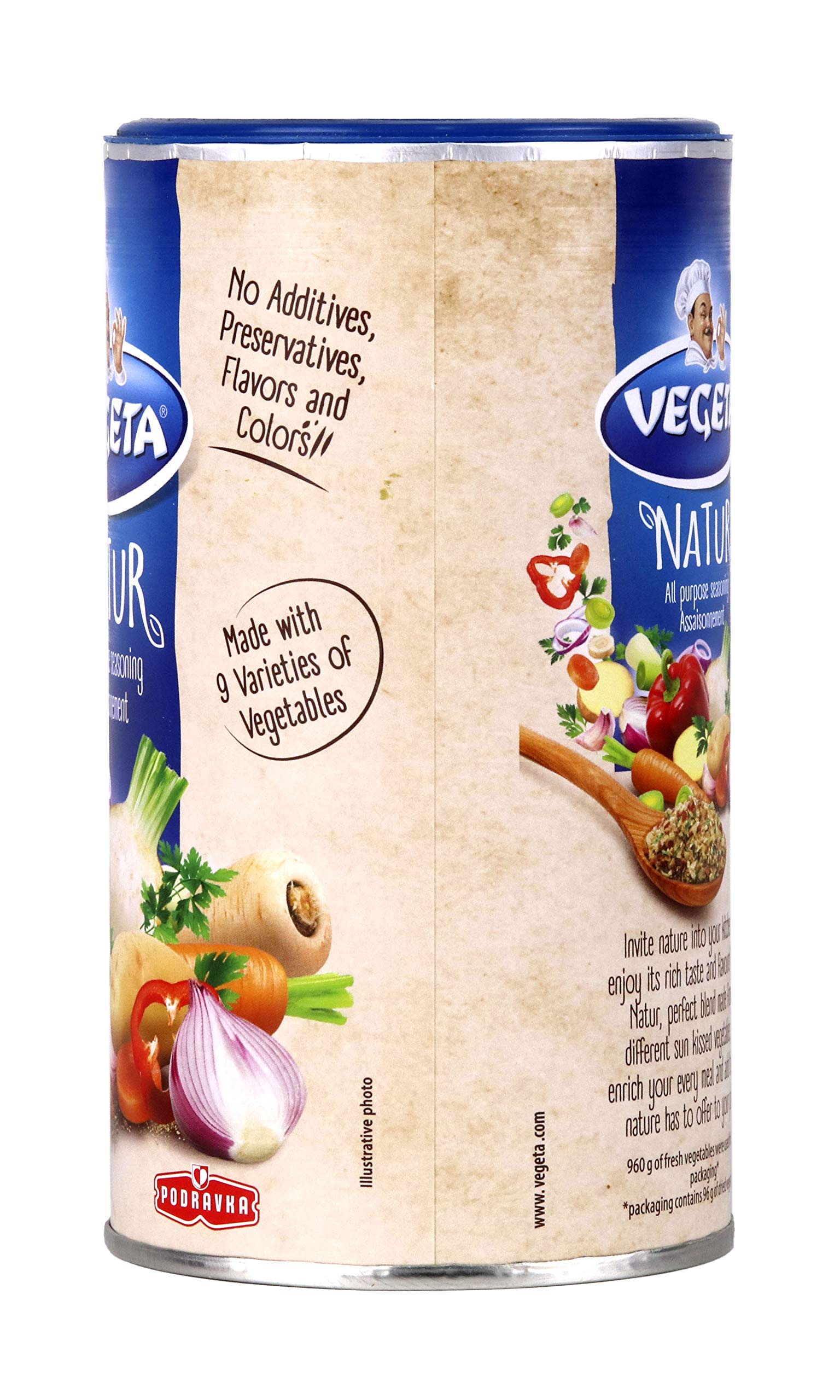 Vegeta Natur seasoning sprinkled on roasted vegetables for a savory finish.