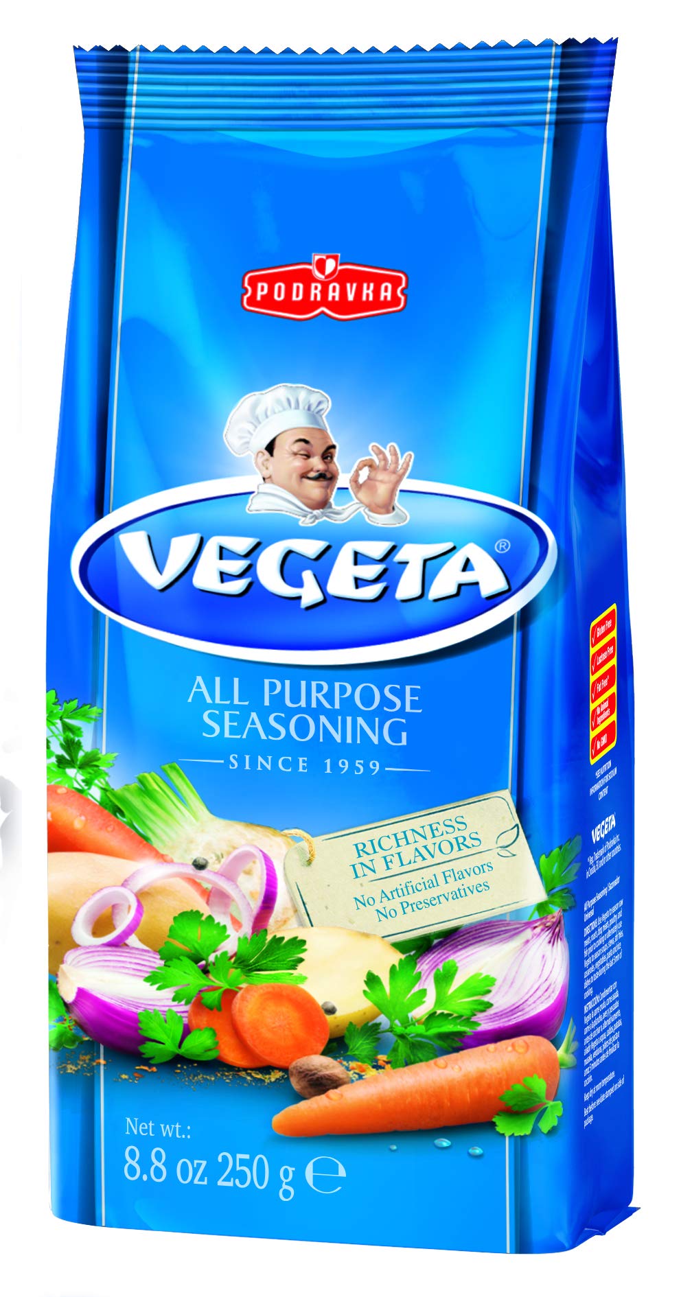 Vegeta 250 g packaging for quick flavor boosts in cooking.