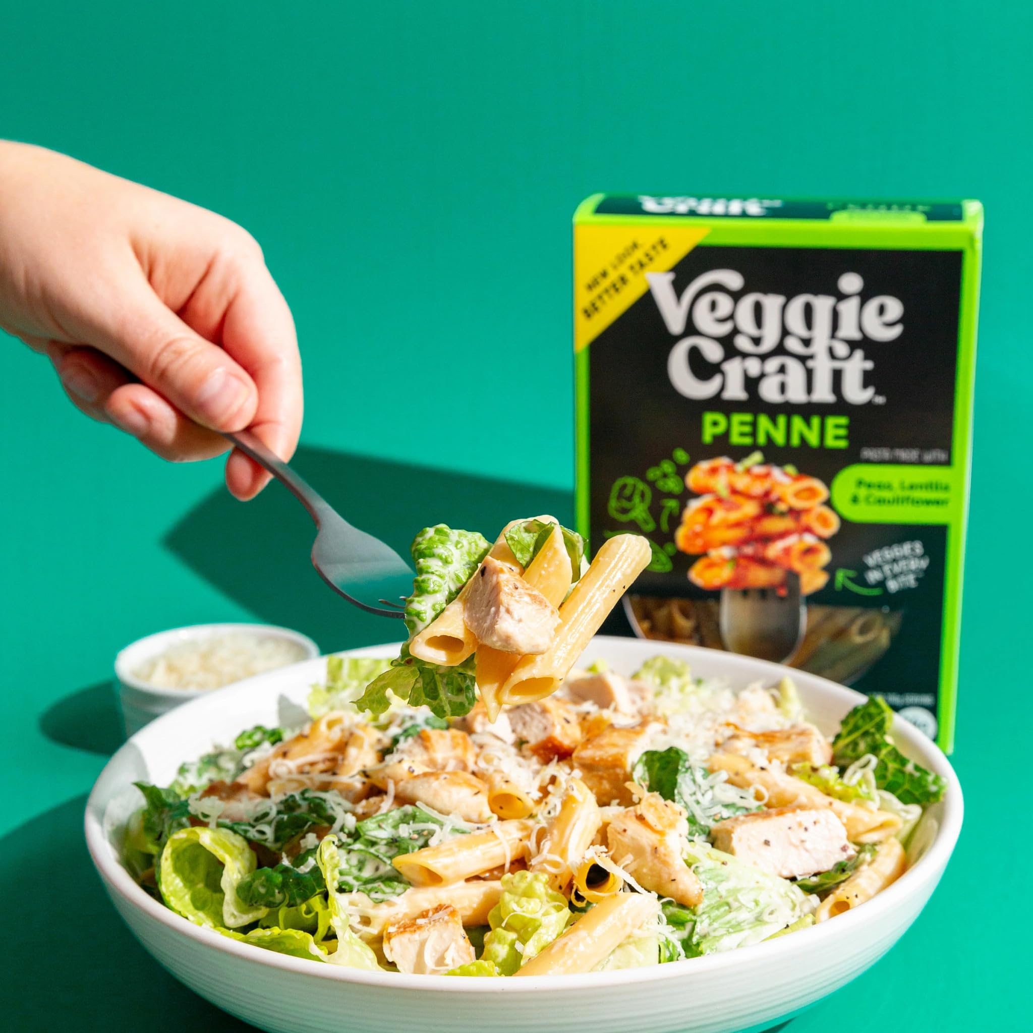 Serving suggestion: Veggiecraft Farms Penne Pasta with sauce and veggies