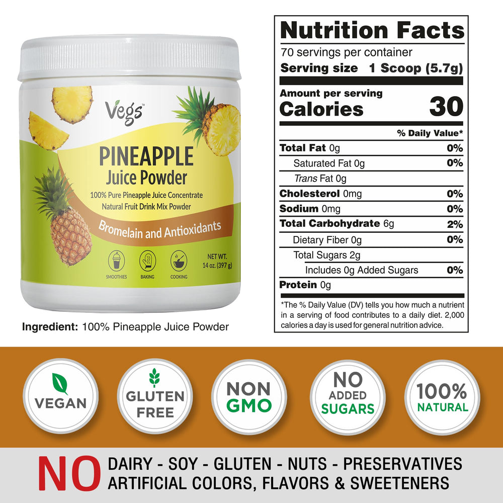 Vegs Pineapple Powder with measuring scoop, ideal for shakes and baking