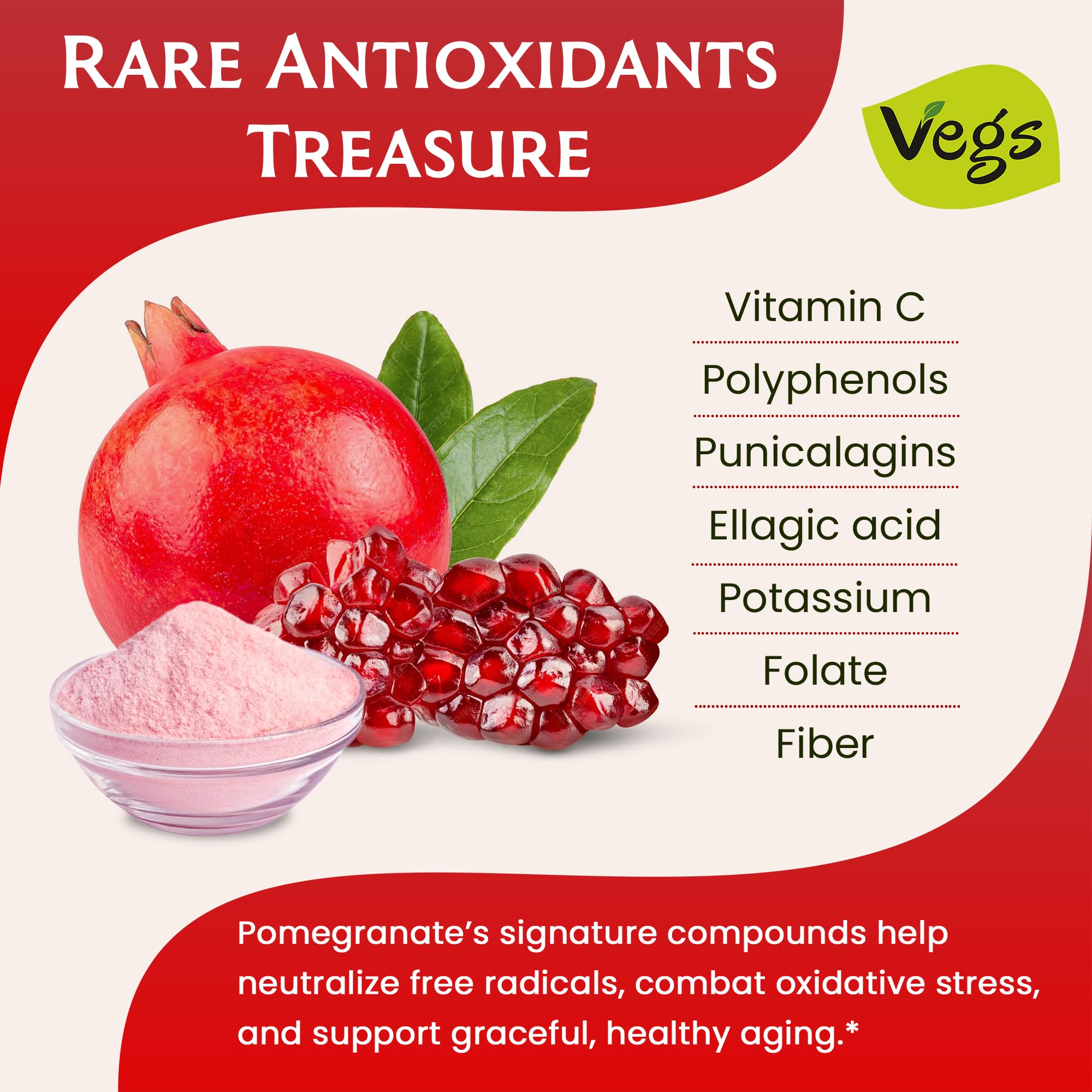 Vegs Pomegranate Powder glass adds vibrant color and hydration to beverages