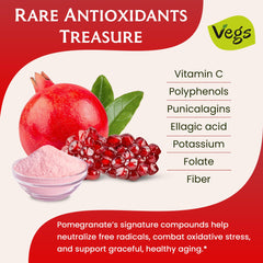 Vegs Pomegranate Powder glass adds vibrant color and hydration to beverages