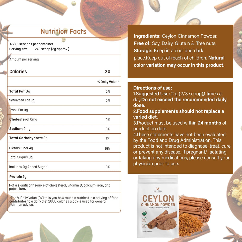 Veloto Ceylon Cinnamon Powder fine-ground texture ready to blend.