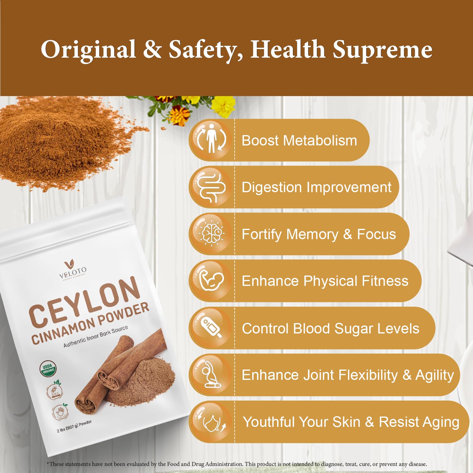 Veloto Cinnamon Powder in tea adds gentle spice.