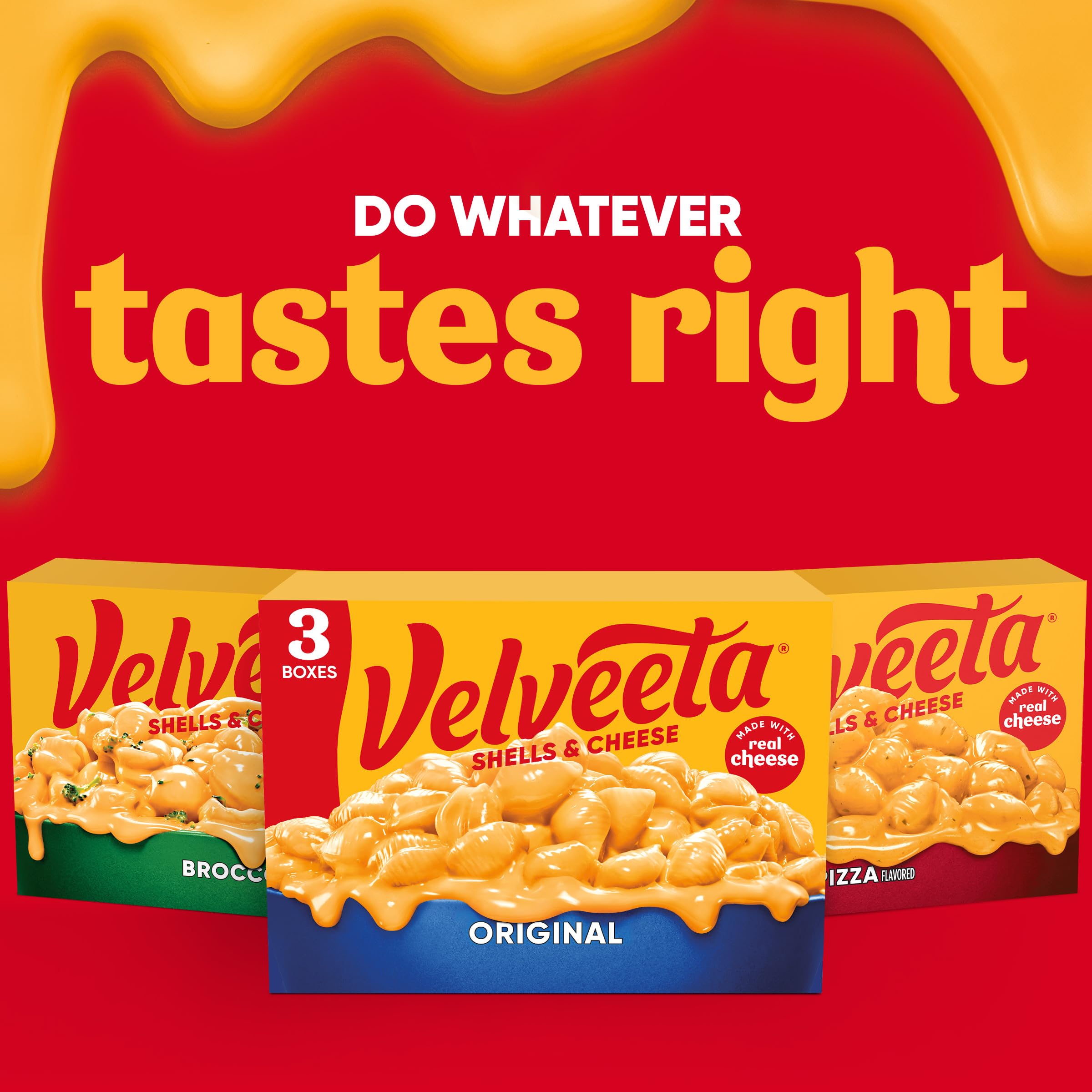 Serving bowls of Velveeta shells and cheese at family table.