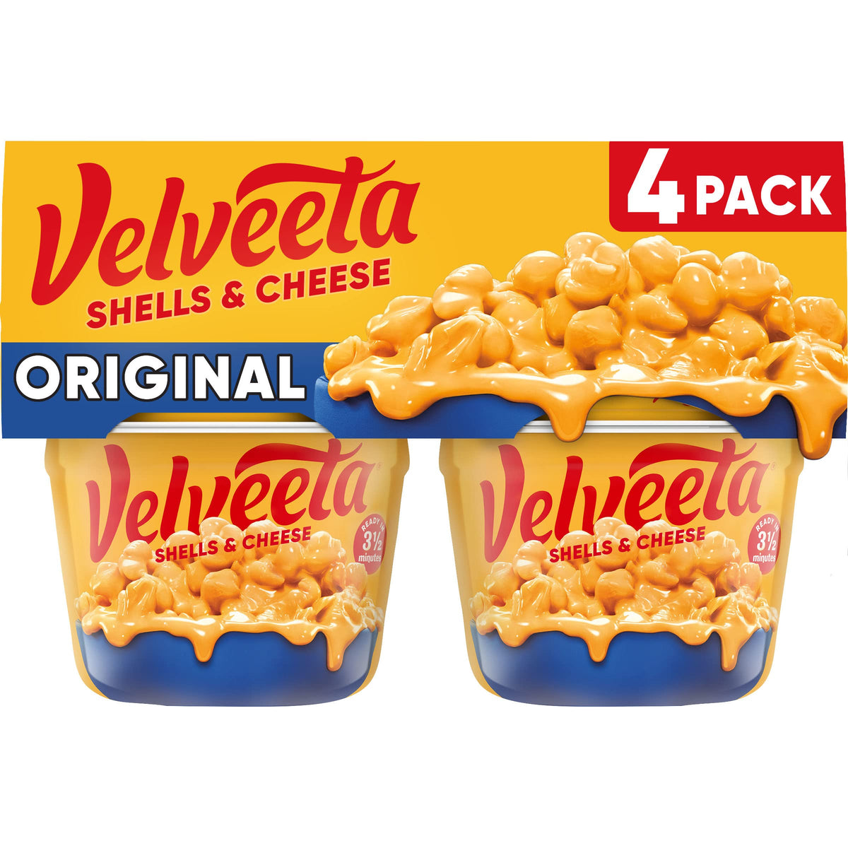 Velveeta Shells & Cheese Cups close-up with creamy cheese sauce for quick meals