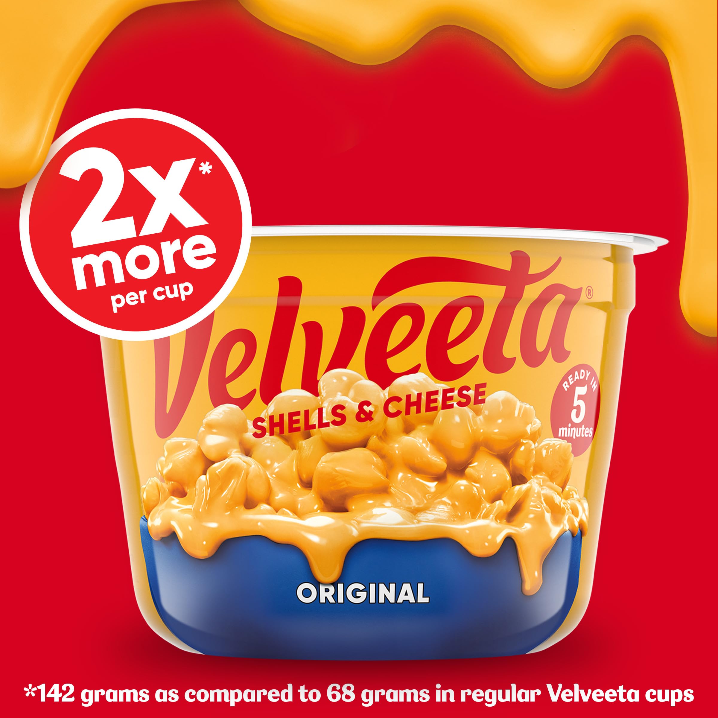 Display of Velveeta Shells and Cheese ingredients and sauce pouch included.