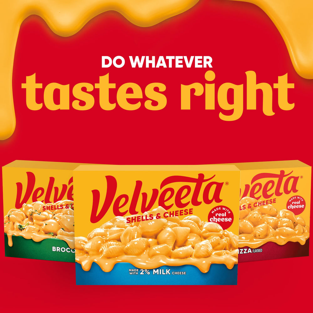 Velveeta Shells and Cheese packaging shows SNAP and EBT eligible label.