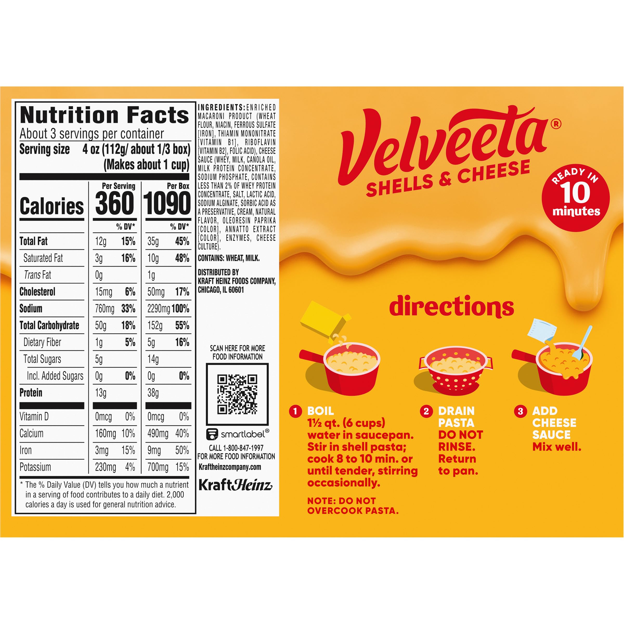 Velveeta Shells cooked pasta plated with creamy sauce ready to serve.