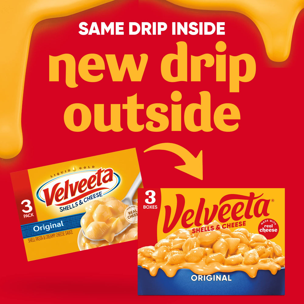Three boxes from Velveeta bundle displayed on a kitchen counter.