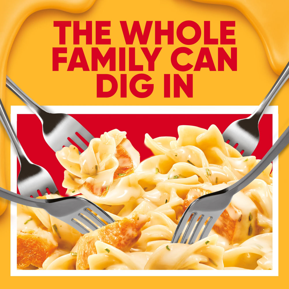Velveeta Skillets Chicken Alfredo plated and ready to serve for family meal.