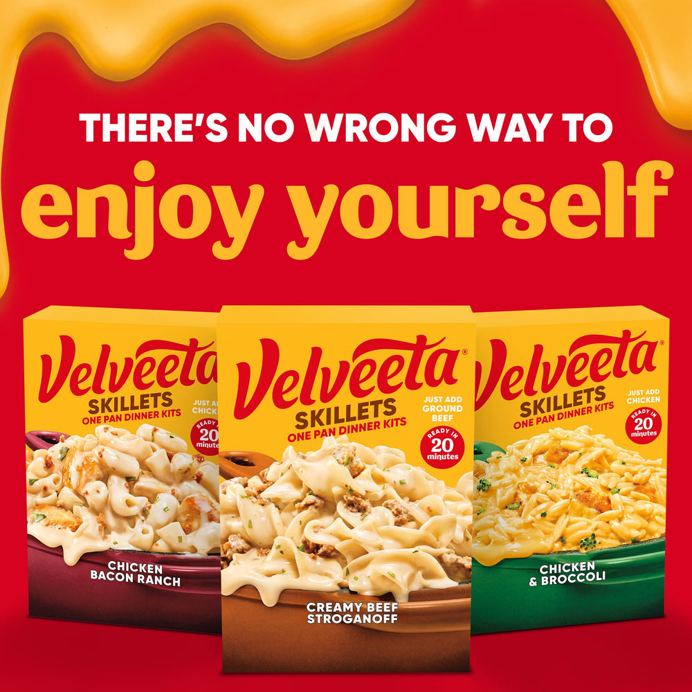 Velveeta Skillets creamy cheese sauce melts into noodles for rich texture