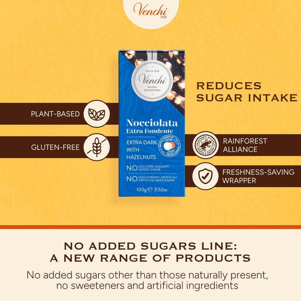 Venchi 75% cocoa bar promises intense flavor with whole hazelnuts