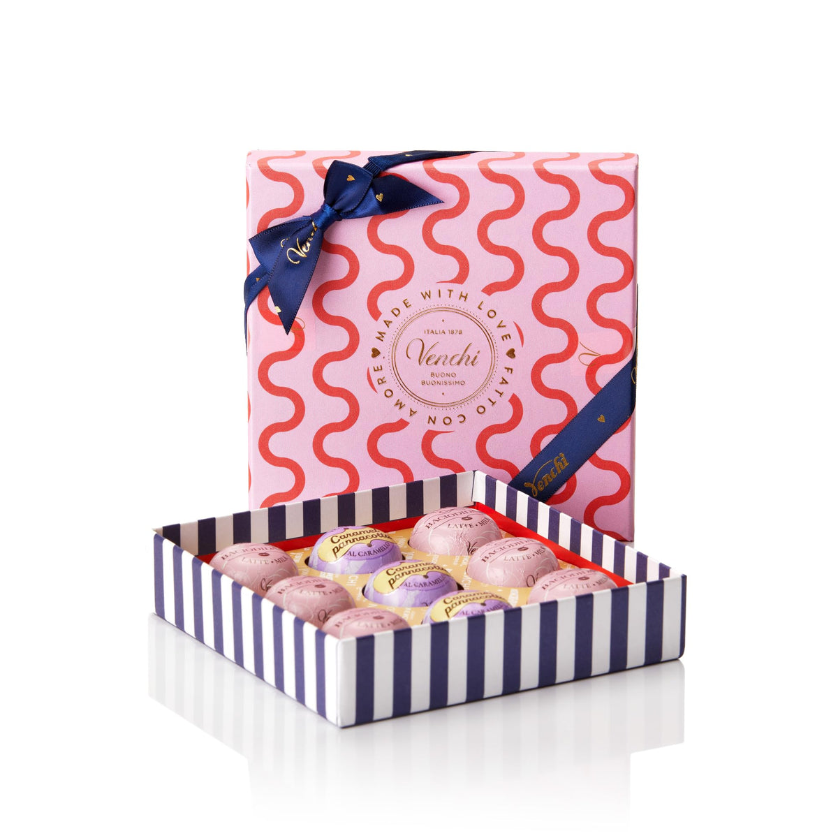 Venchi gift box with nine milk chocolate BacioDiDama, perfect for gifting.