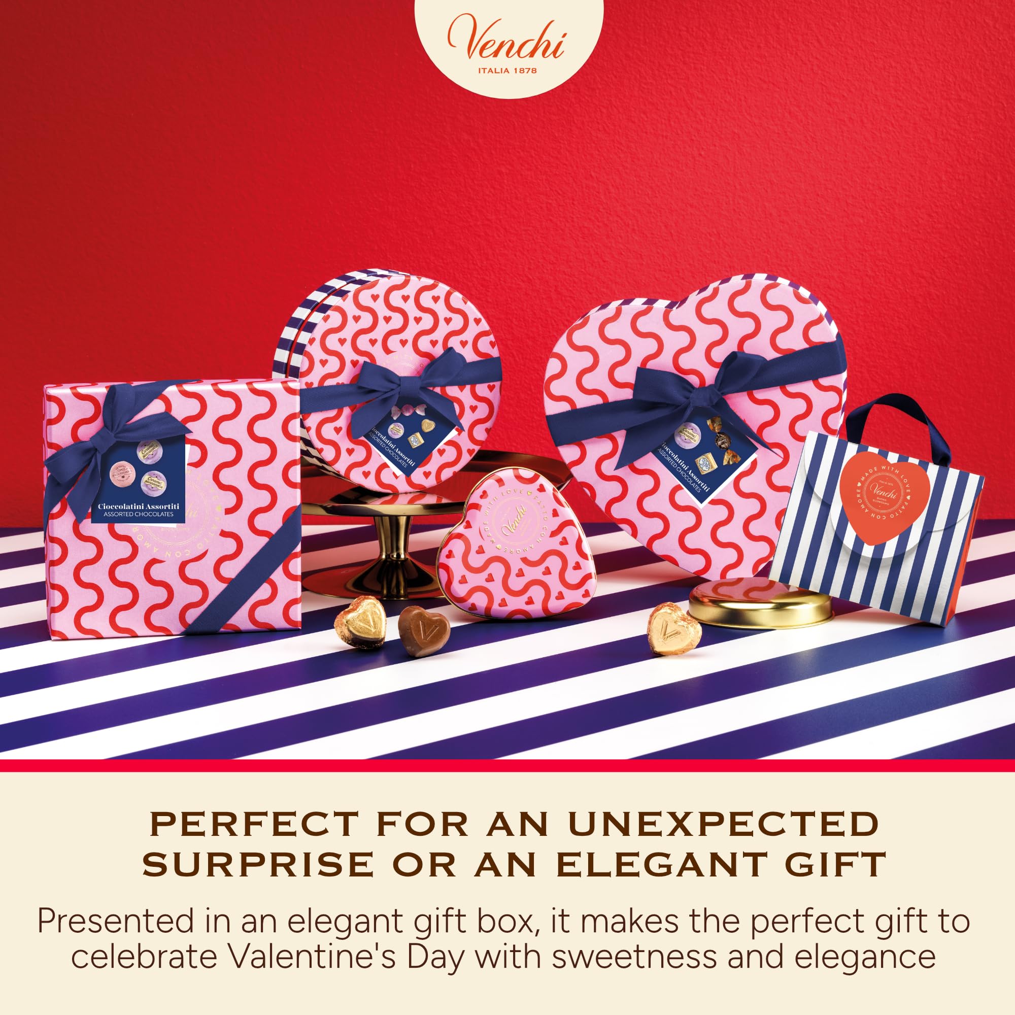Venchi gift box tilted view, elegant Italian packaging ready for gifting.