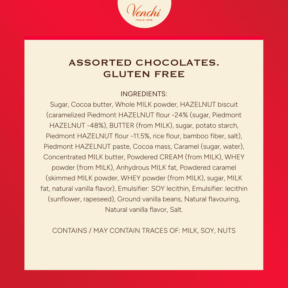 Venchi gift box shows gluten-free chocolates for inclusive gifting.