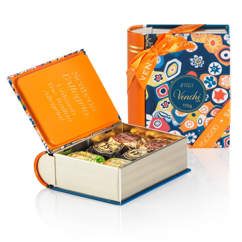 Venchi Murrine mini-book cover showcases elegant gift-ready packaging for celebrations.