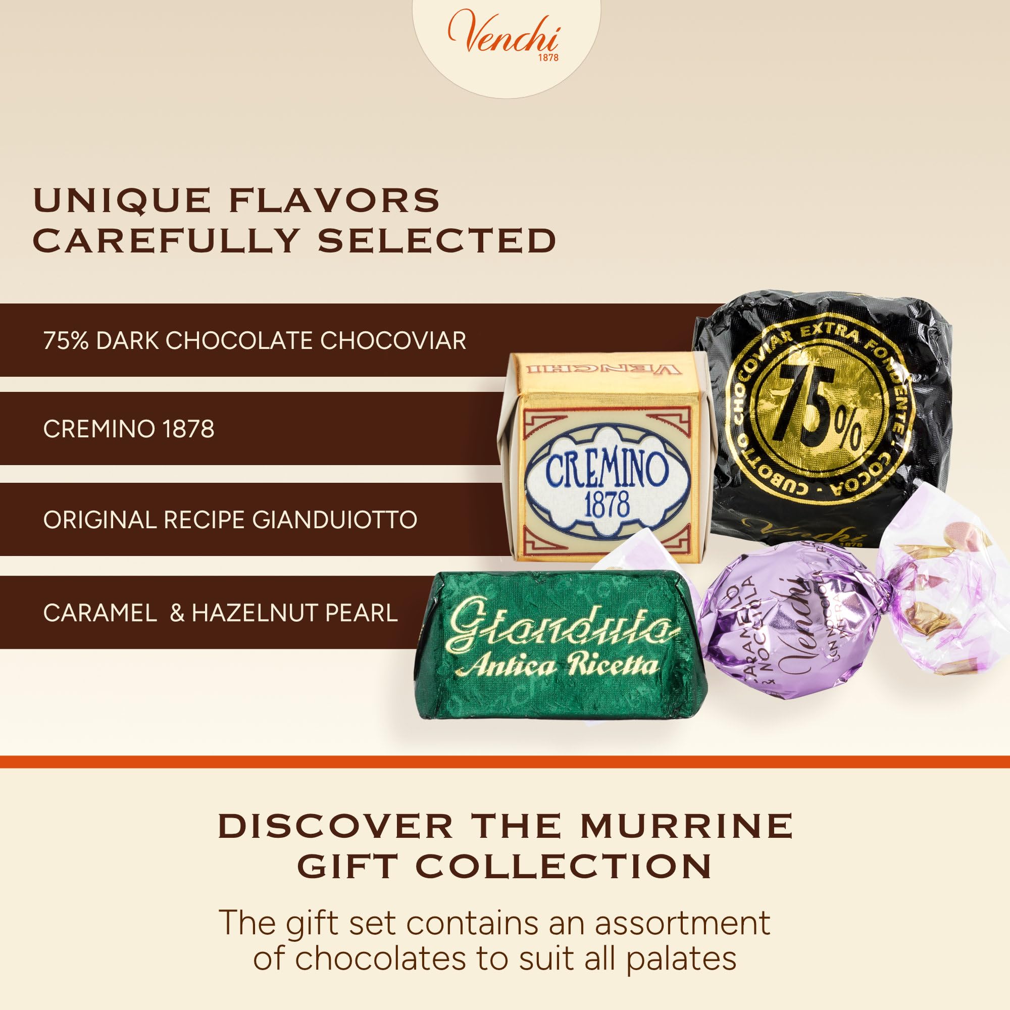 Display shot of Venchi Murrine chocolates, ideal for celebrations with loved ones.