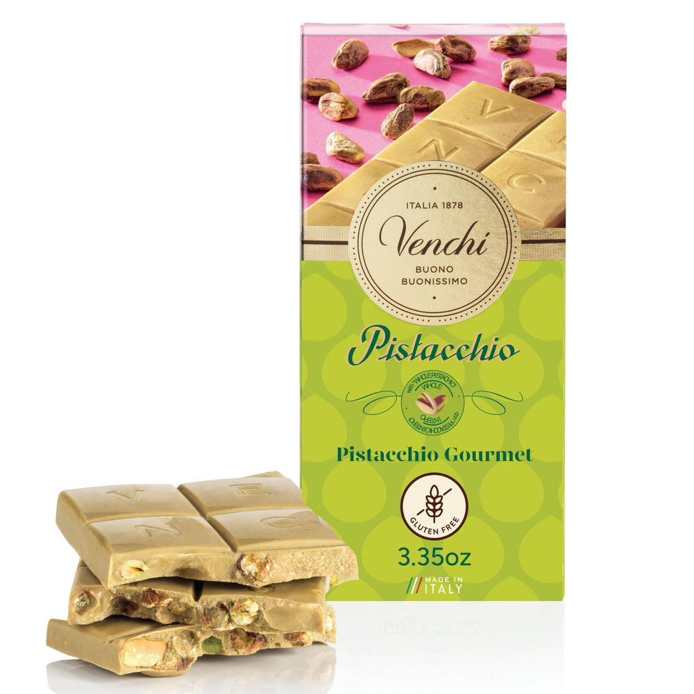 Venchi Pistachio Bar with pistachio-crunch and white chocolate for a refined snack