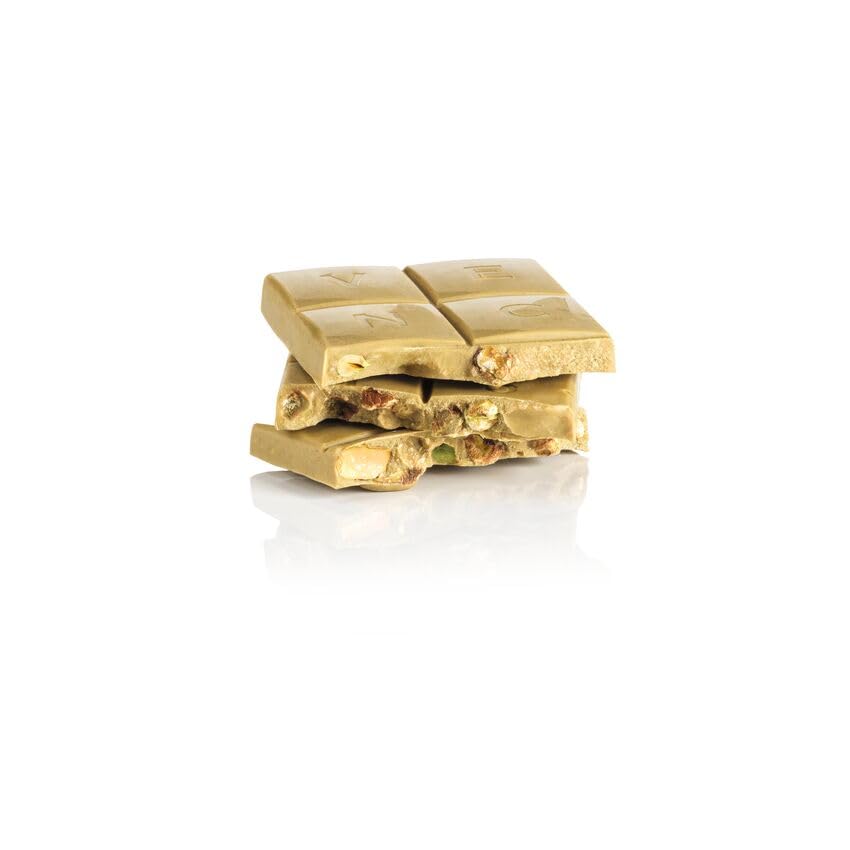 Venchi Pistachio Bar white chocolate coating contrasts with pistachio paste