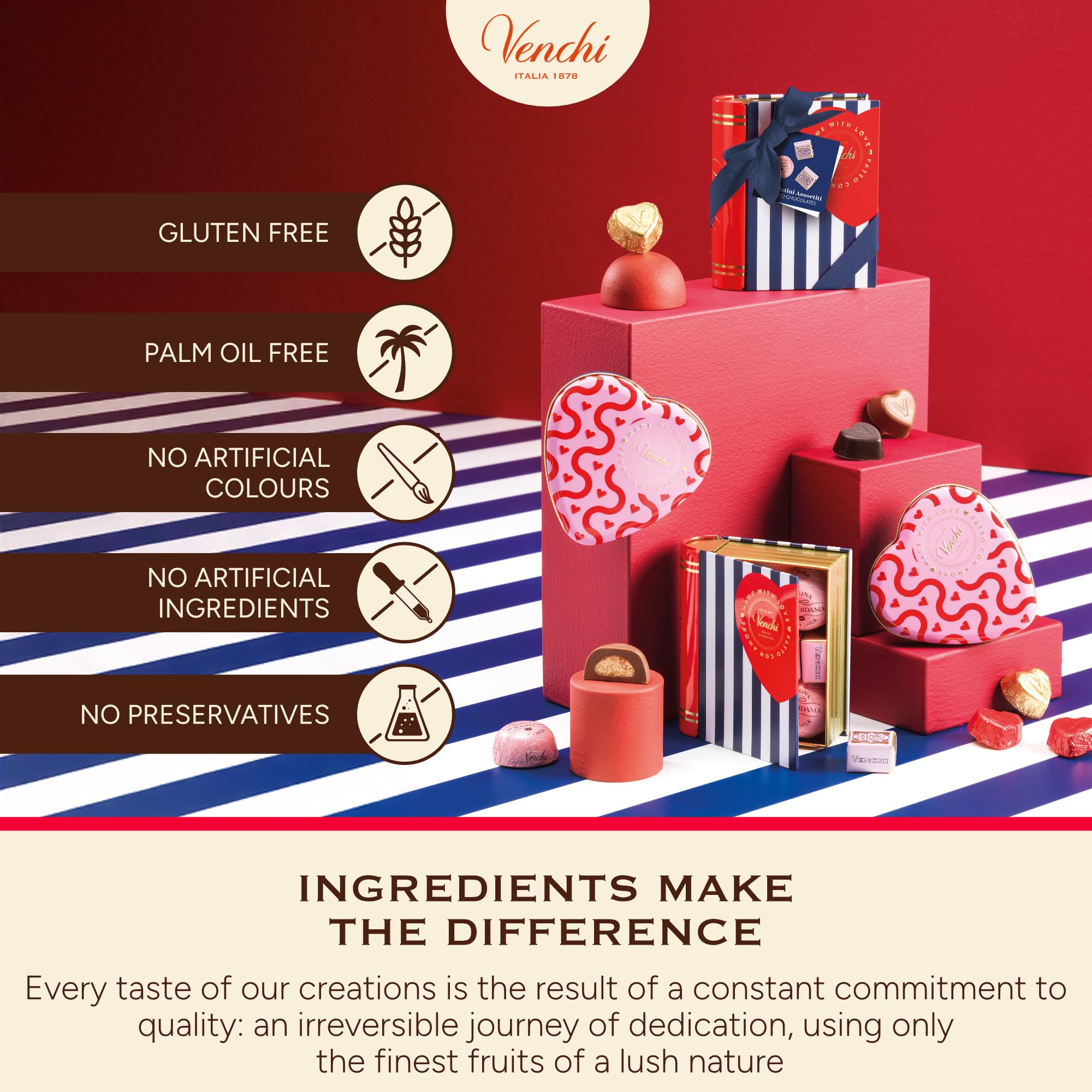 Venchi 1.69 oz tin offers six heart-shaped chocolates for intimate gifting