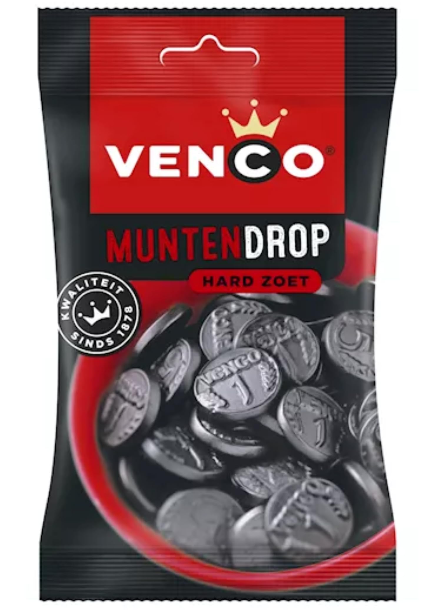 Venco Coins black licorice in a bag, classic coin shape ideal for sharing.